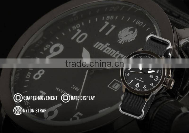 INFANTRY Men's Date Sport Army Style Nylon Fabric Quartz Black Watch