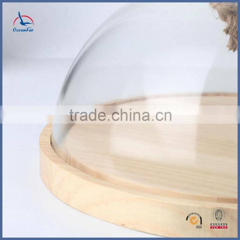 Factory Price Glass Dome Cake Stand Clear Glass Bell Jar With Wooden Base