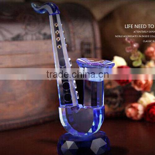 Crystal bule Glass Saxophone Musical Instrument for Home Decorations & Gifts.crystal Saxophone model