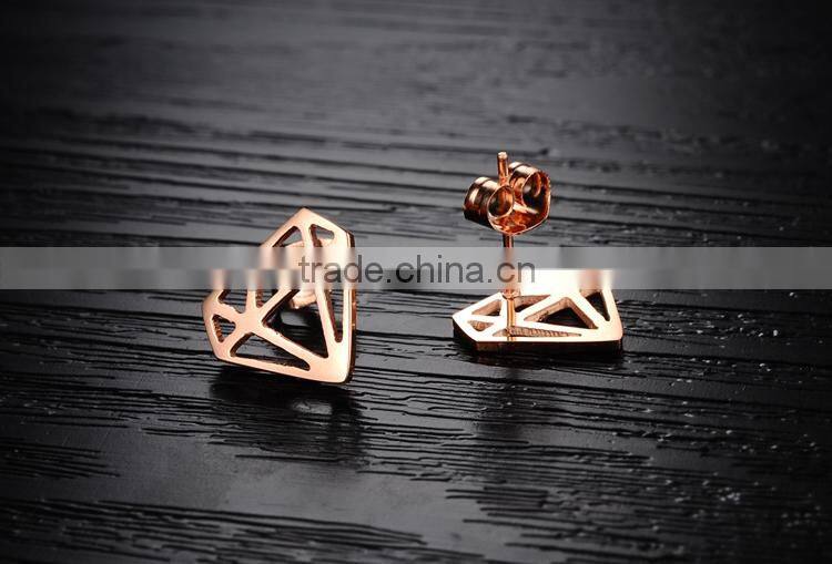 KSTONE Latest Fashion Rose Gold Plated Stainless Steel Shield Stud Earrings