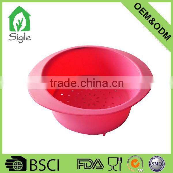 100% food grade Top Quality Food Grade Kitchenware Round Silicone Strainer with handle to wash vegetable fruit