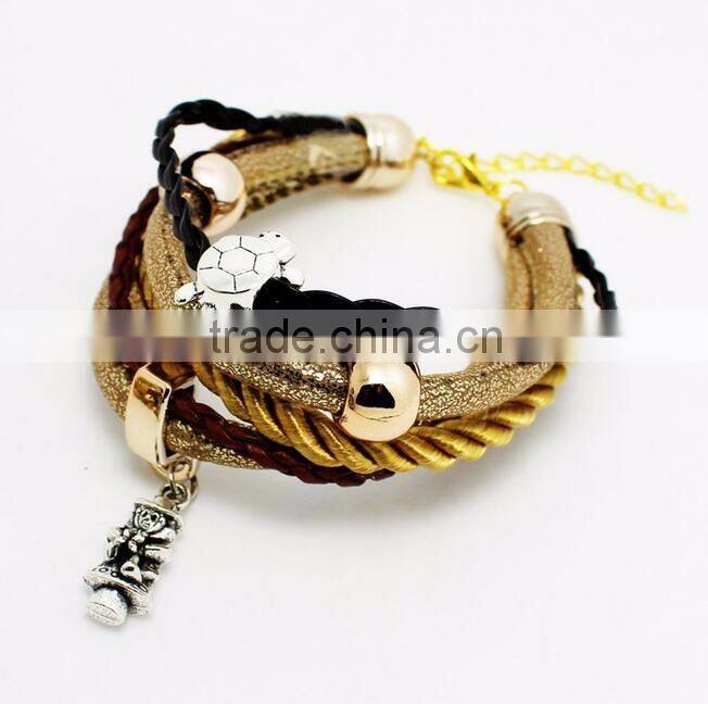 New Vintage Fashion Simple Metal Made With Love Heart Christmas Tree Charm Multilayer Leather Bracelet
