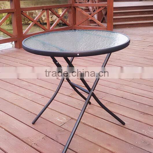 Glass outdoor folding table with umbrella hole