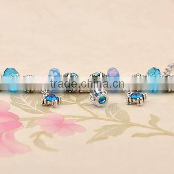 2016 DIY Blue Crystal Bead Charm Bracelets Jewelry
