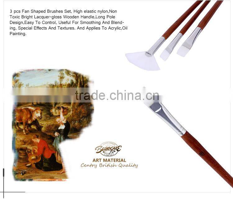 Bulk Cheap 3 Pcs Set Long Handle White Nylon Hair Fan Shaped Artist Oil And Acrylic Paint Brush