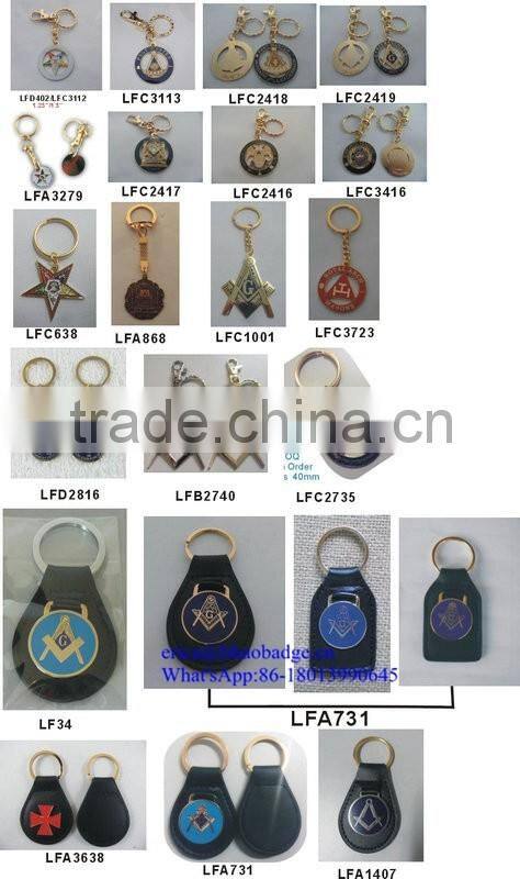 2016 New promotional item metal Masonic keyring cheap masonic key chains, gold masonic keyholder