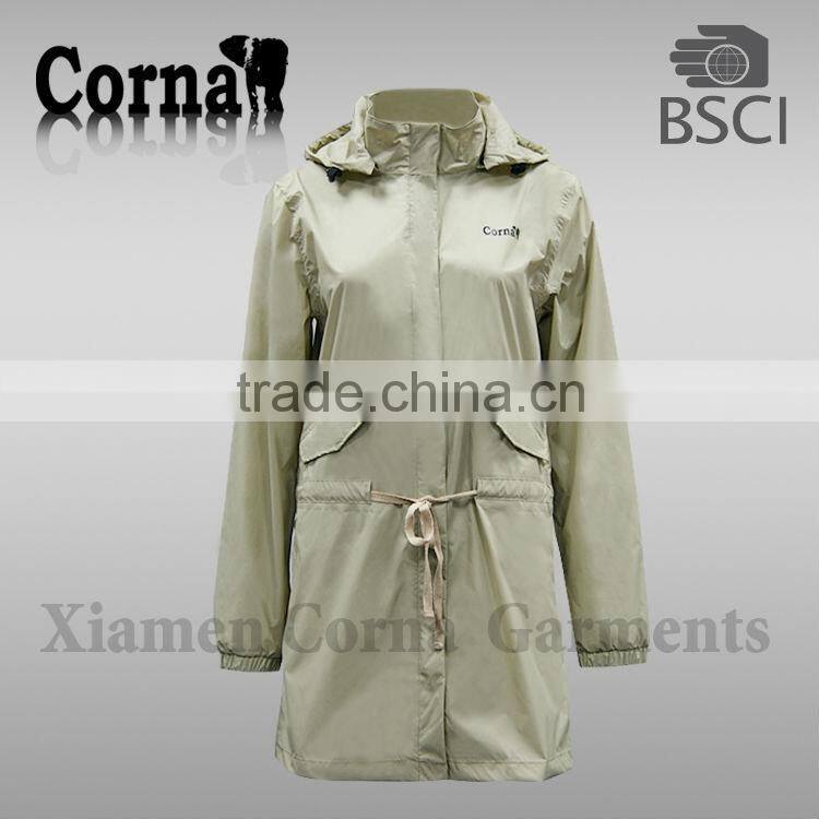2016 new style women leisure long raincoat jacket with hood