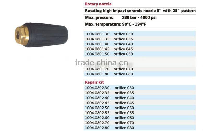high pressure ceramic 280bar 4000psi rotary nozzle