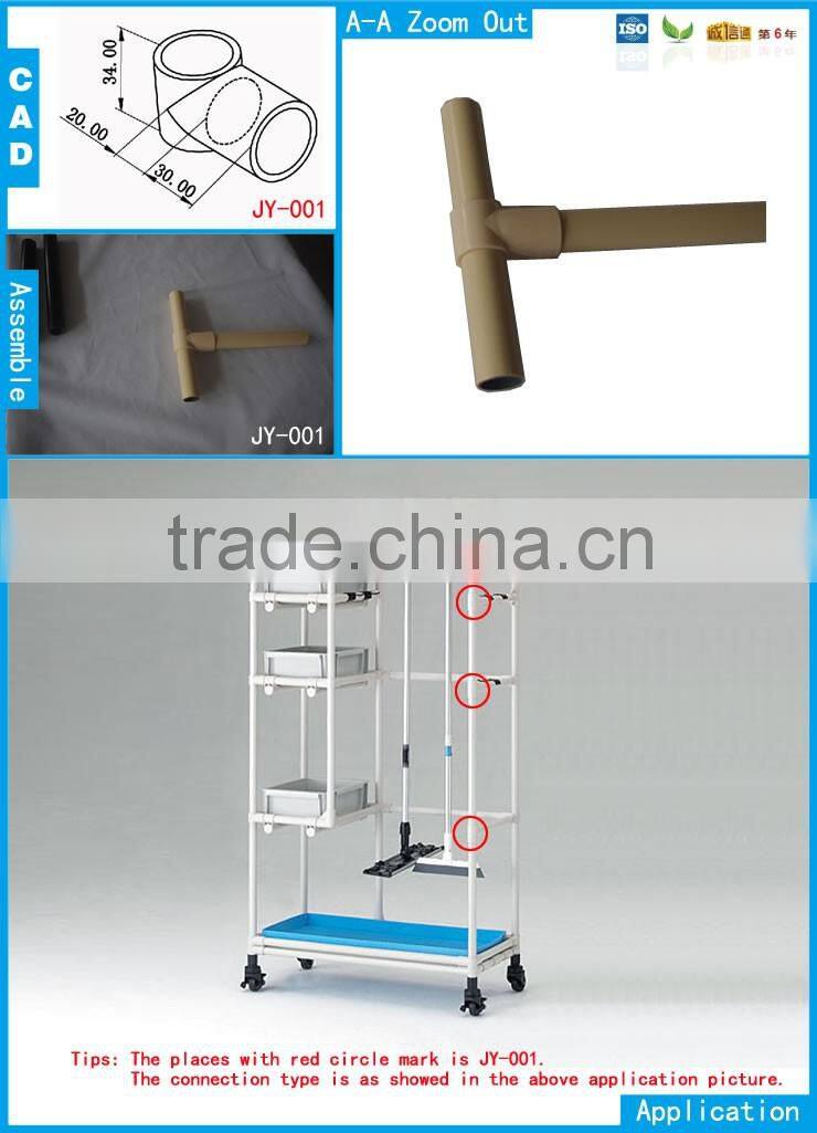 JY-A001|Coated steel pipe plastic joint|Lean tube plastic pipe clamp|OD 28mm lean pipe Tee plastic tubing joint