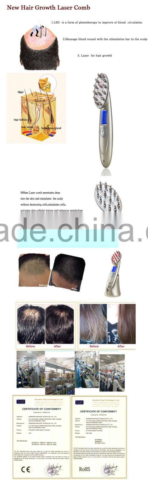 2016skinyang New laser hair growth brush laser comb for hair loss treatment