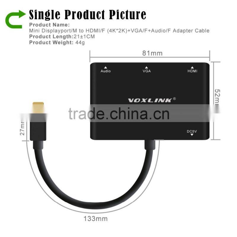 VOXLINK Mini DisplayPort turn VGA / Audio / HDMI 4K 3in1 adapter cable black