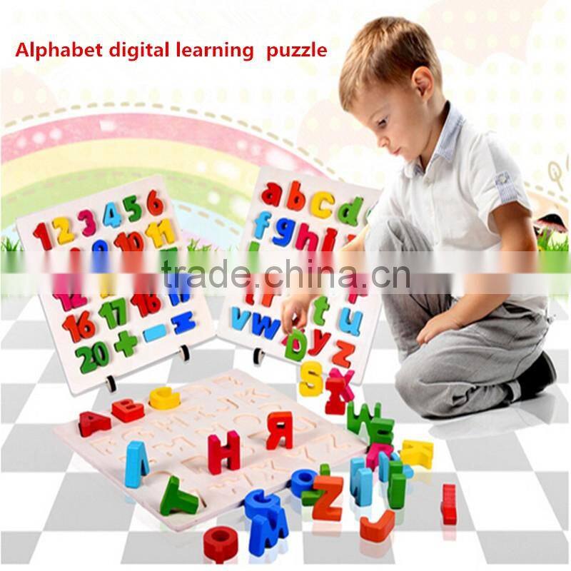 Wooden Educational toy English Alphabet digital learning puzzle wood letters figures for preschool kids