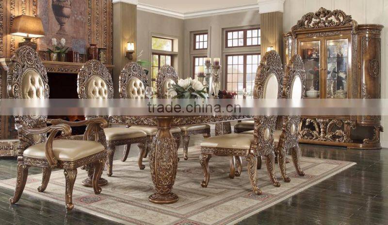 European Peacock Design Royal Rectangle Dining Table, Pure Hand Carved Upholstery Dining Chair And Furniture(MOQ=1 SET)