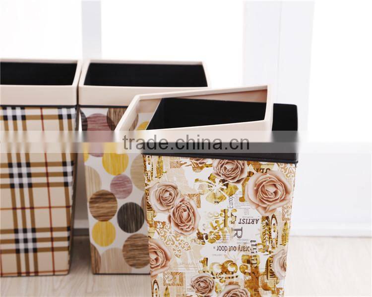 Plastic Medium Rectangle Leather Wraped Cheap Trash Can for Hld With Open Top Button 11L