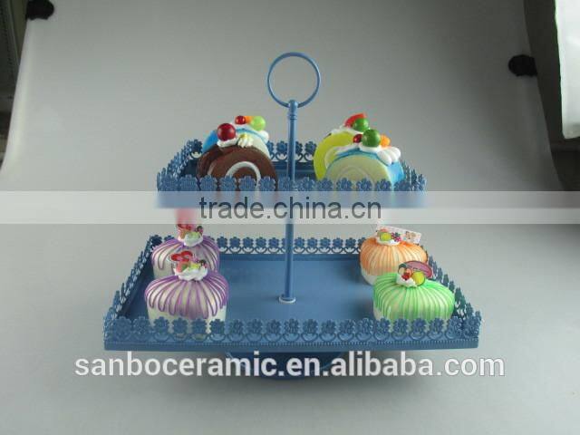 Rectangle shape, 2 tier cup cake stand, metal cake plate color box packing for wedding