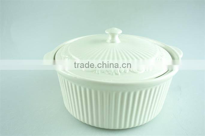 white round porcelain tureen, stock cheap ceamice tureen with lid,double ears tureens