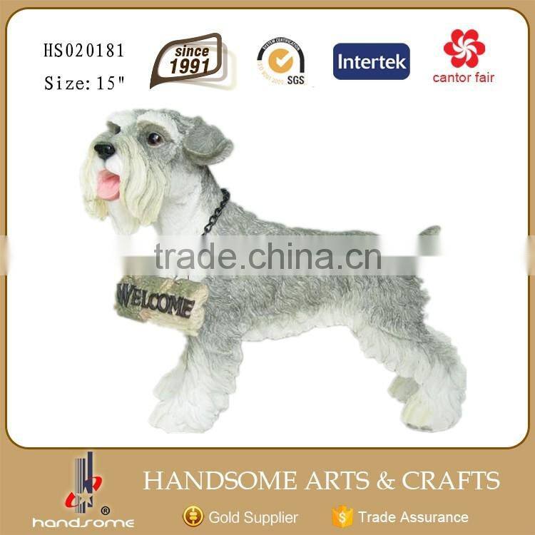 15 Inch Resin Dog Statue with Welcome Sign
