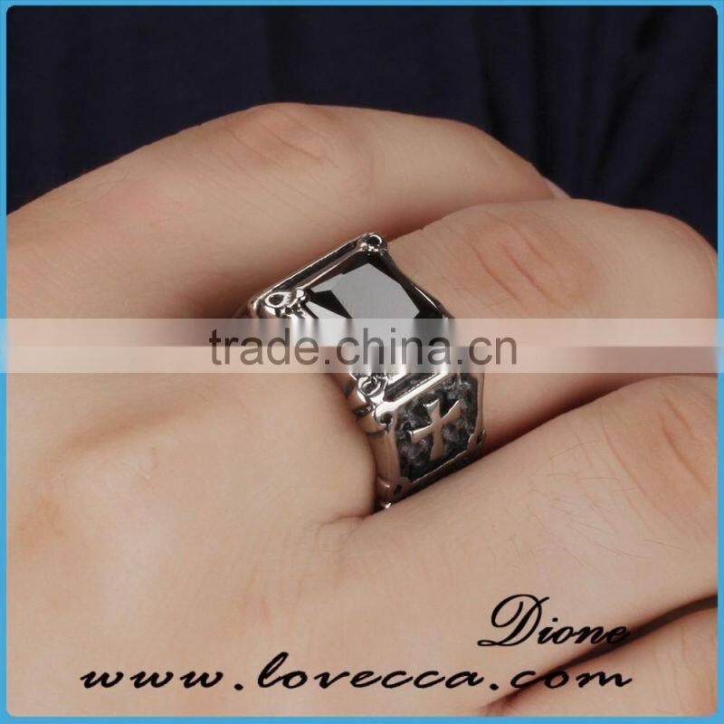 Hot Sale Silver Plated Black Stainless Steel Ring Men Jewelry Wholesale Punk Wedding inlay Crystal Ring