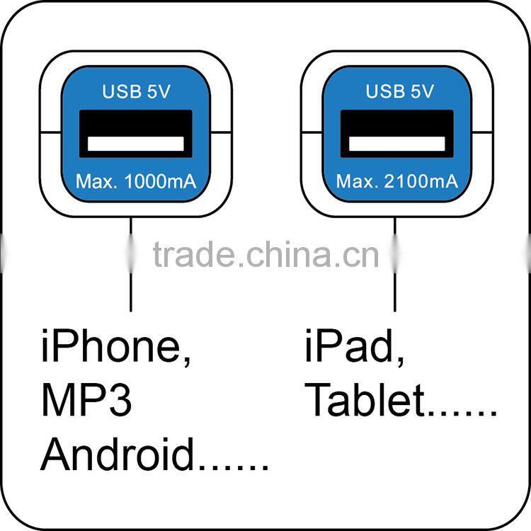 Hot selling best quality with blue LED light Dual port smart USB charger