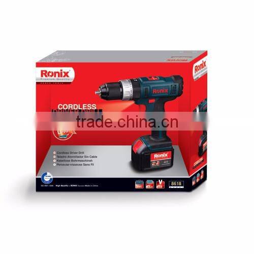 Ronix Industrial level Cordless Driver Drill water proof motor 18V 1.5Ah Li-ion model 8618