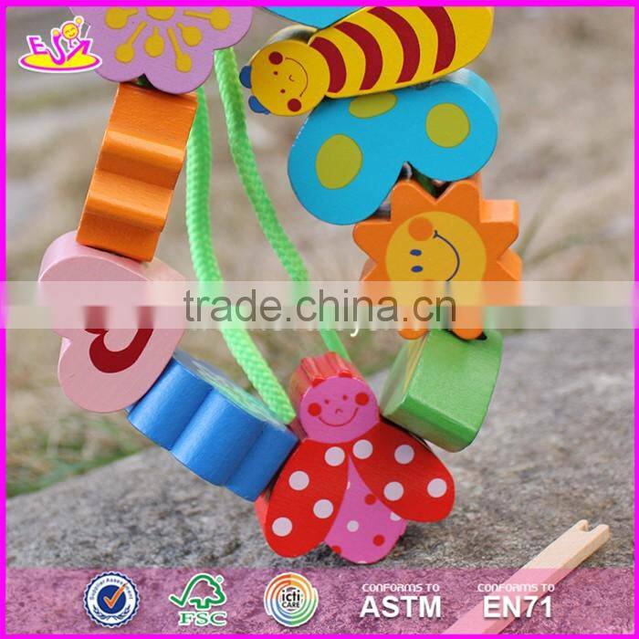 2017 New design 10 pieces beads children preschool wooden lacing toys W11E064-S