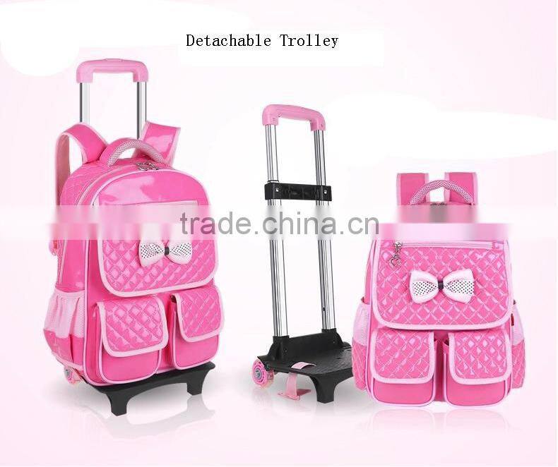 2015 Top quality detachable PU leather school trolley backpack for girls