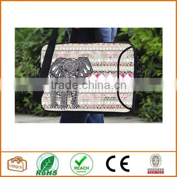 13-Inch Pink Water Ripples Bohemian Style Grey Elephant Neoprene Laptop Sleeve Case Bag Handbag with Extra Side Pocket