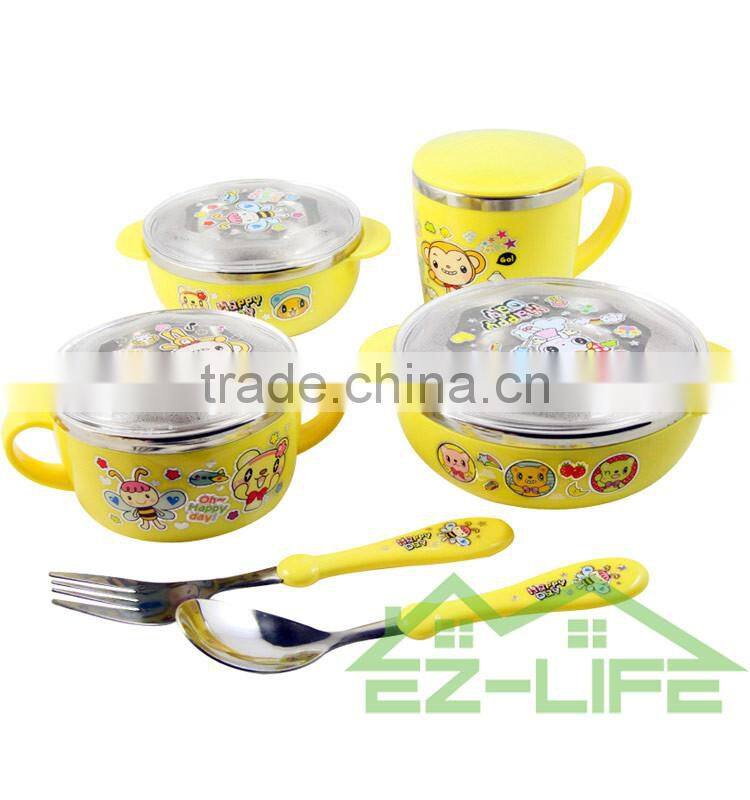 Baby food feeding soup bowls with cup spoon and fork 6 pcs/set Kids dinnerware set