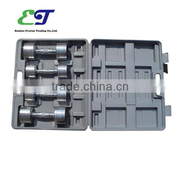 Chrome dumbbell set with carrying box