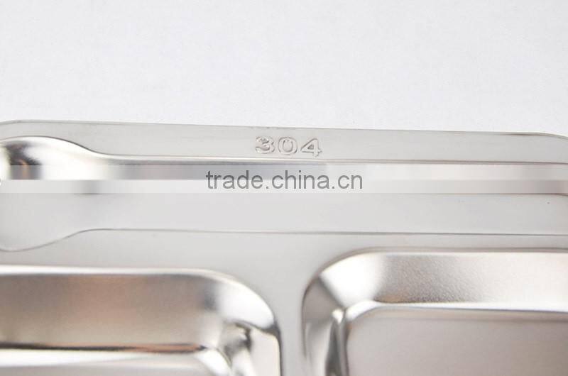 Stainless Steel Canteen Serving Tray /Dinner fast food plate with 4 compartments
