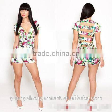 2014 Summer hort Pants Party Evening Club Girl Clothes Set Vintage Print JumpsuitsNew Sexy Women Bodycon Bandage Dress S