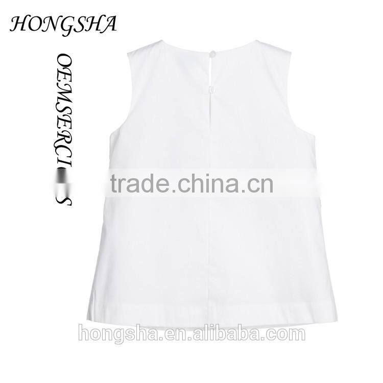 Fashion Baby Girls White & Navy Blue Ruffled Cotton Cutting Blouse Designs HST7741