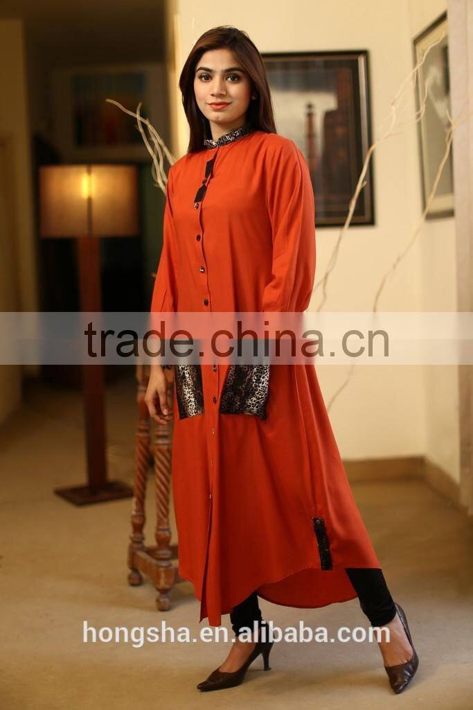 Long shirt with double pocket fancy net kurti designs for women fashion designer kurta HSD7969