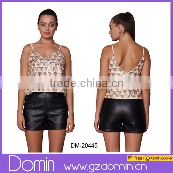 2014 Summer Fashion Design Wholesale Sequin Chiffon Ladies Tops
