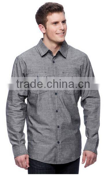 Men's Casual Chambray Long Sleeve Shirt