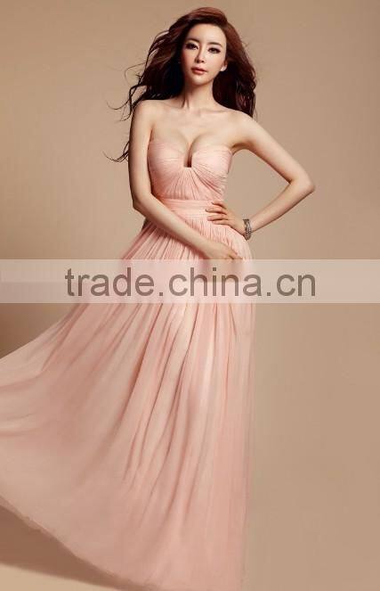 pink chiffon casual prom fashion dress 2015 women clothing