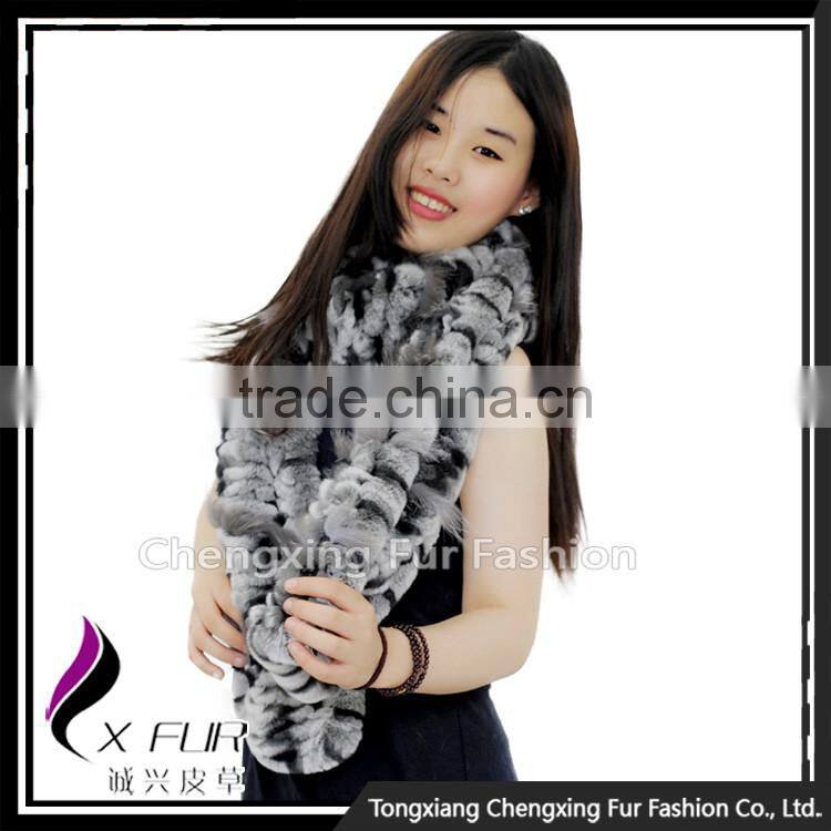 CX-S-55C Fox Fur Decoration Rex Rabbit Fur Women Scarf for Winter