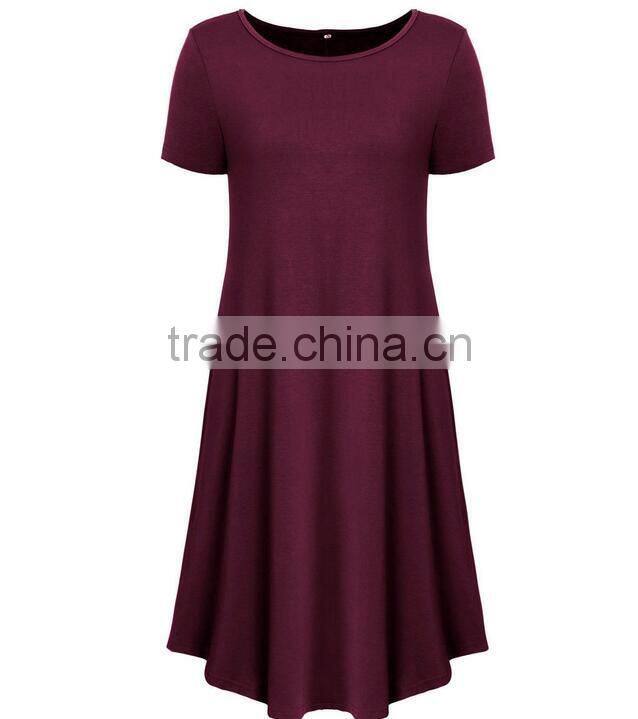 Wholesale latest fashion short sleve ladies O-Neck simple soft women dress