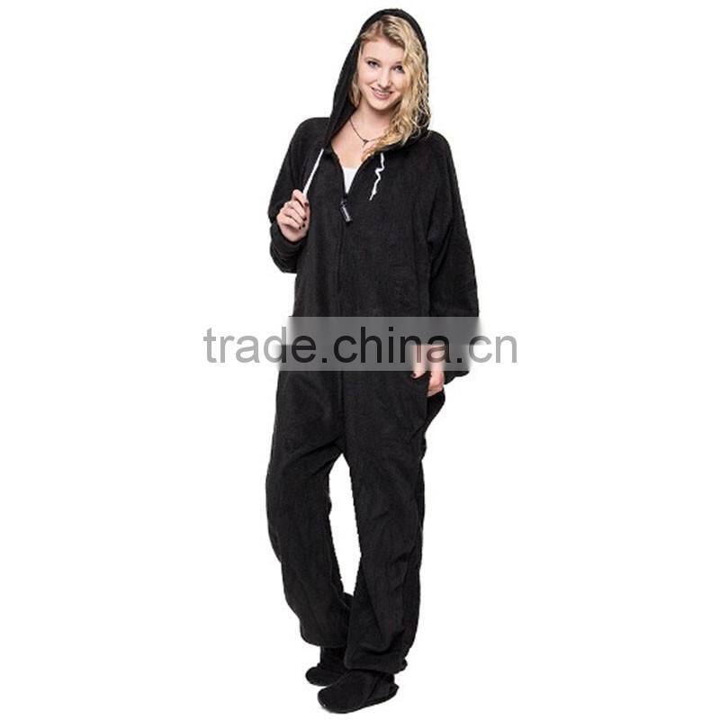 Wholesale zipper thick flannel soft XXL hoodie footless onesie