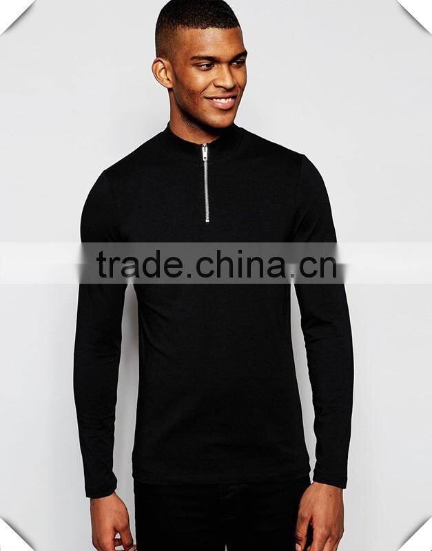 Black Plain Mens Long Sleeve T-Shirt Slim Fit 1/4 Zipper Tops Muscle Lightweight Jacket Quarter Zipper T Shirts