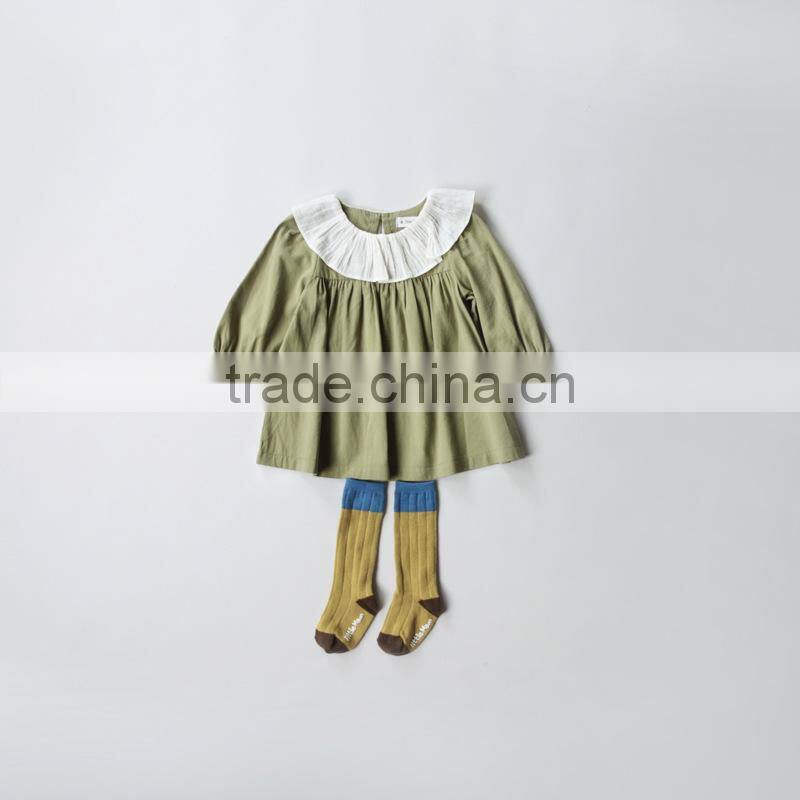 YDA3326korean girl dress autumn puffy sleeve solid color kid dress