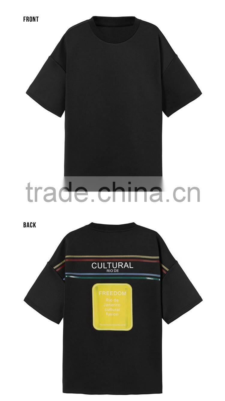 Round Neck Short Sleeve Patchwork Longline Drop Shoulder Custom T Shirt Printing Women Oversized T Shirt Hip Hop Fashion