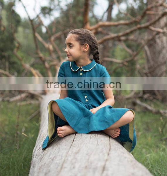 High Quality Washed Girl's Linen Dress Kids Linen Summer Dress