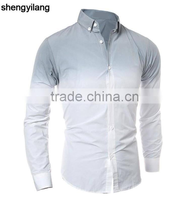 Custom Men's Gradient Tie Dye Printing Long Sleeves Dress Shirts in guangzhou