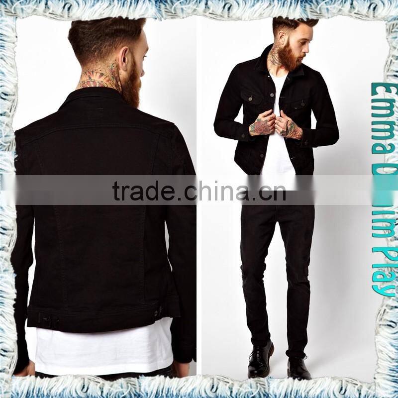Mens Casual Slim Black Denim Vogue Short Coats with Copper Button