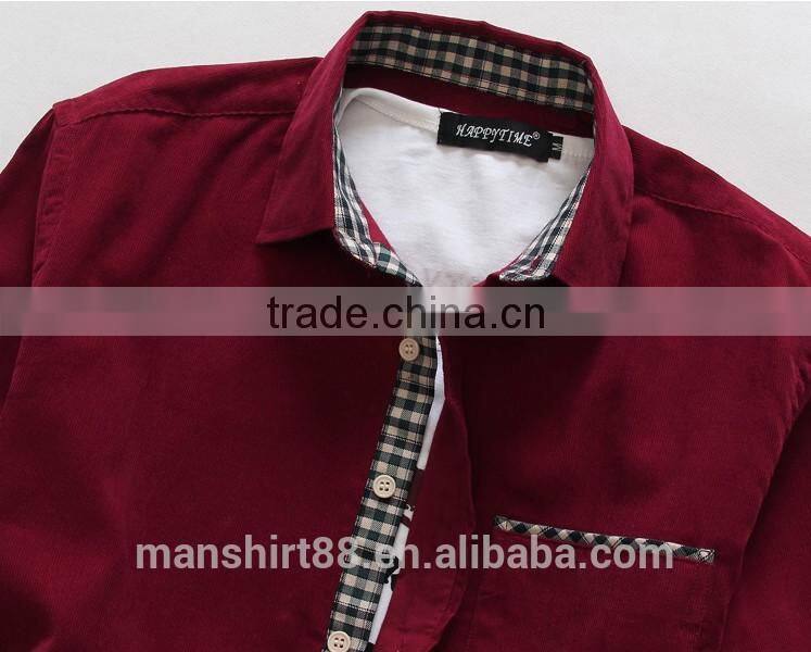 2016 multicolor contrast design men slim fit corduroy shirt