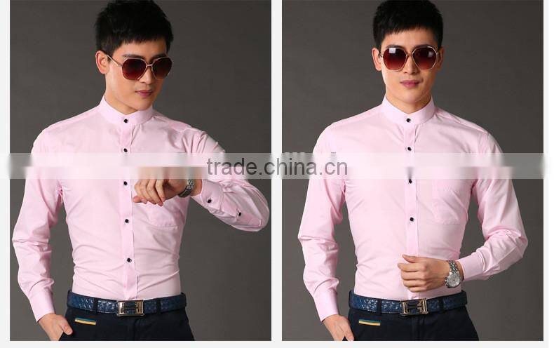 White & pink color slim fit pattern chinese stand collar shirt for business man