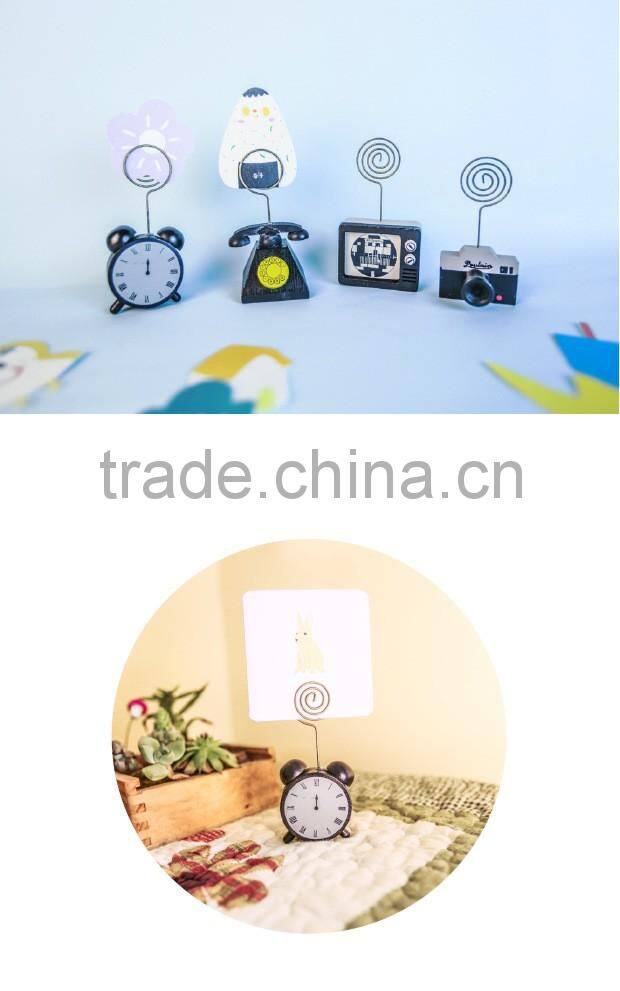 Novel cute clock camera TV telphone shape name card paper photo clips stand holder resin craft for logo custom