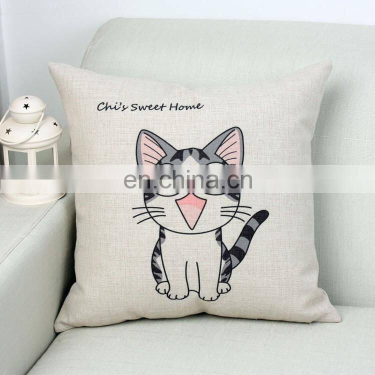 2016 Wholesale Home Decor Digital Printing Cotton And Linen Pillow Cat Cartoon Cushion