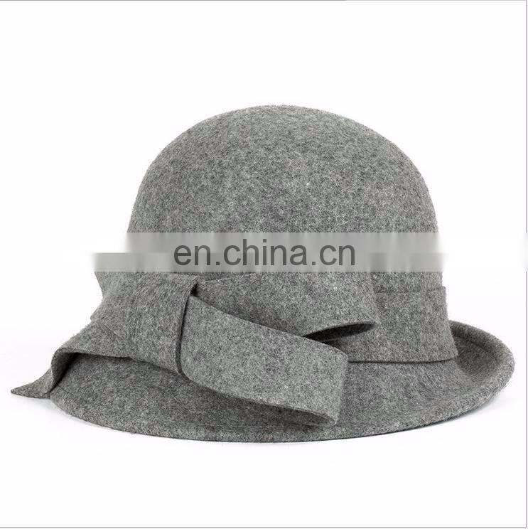 Promotion fashion korea style khaki bowknot felt winter women fascinator wide brim hat